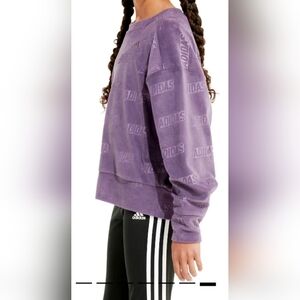 Adidas Girls Velvet/Velour Pullover Top Loose Fit Purple New 7/8 Small